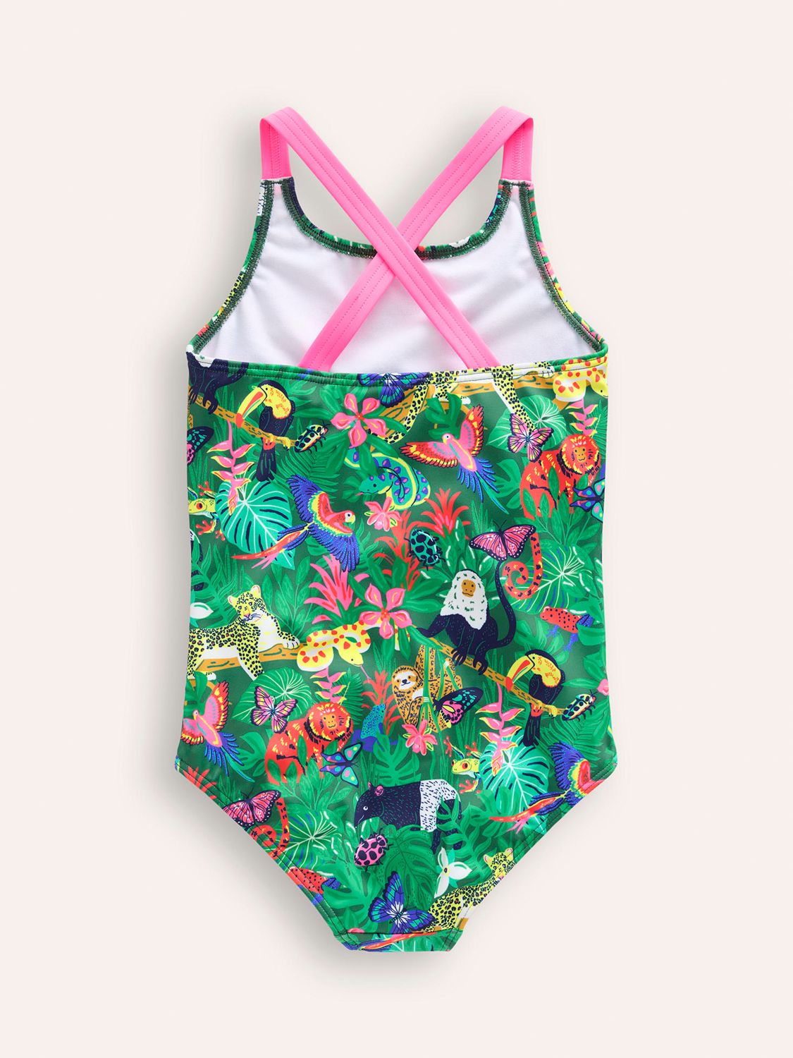 Mini Boden Kids' Cross-Back Swimsuit, Green Rainforest, 2-3 years