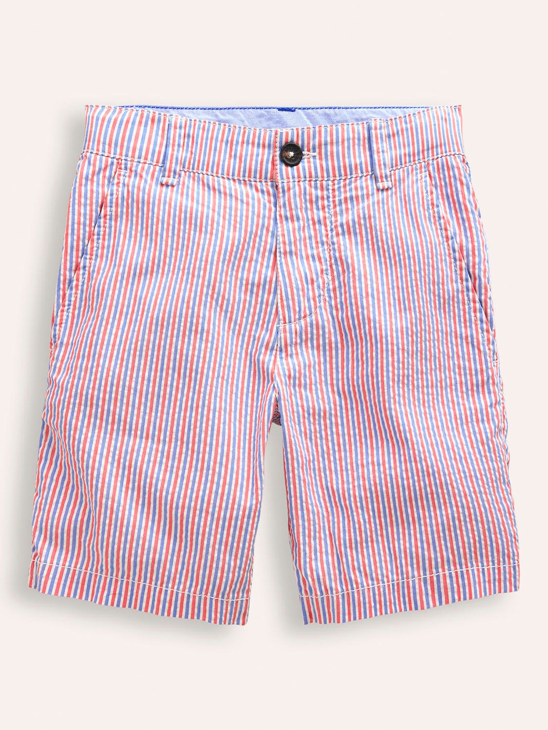 Mini Boden Kids' Seersucker Stripe Chino Shorts, Jam Red/ Blue Stripe, 3 years