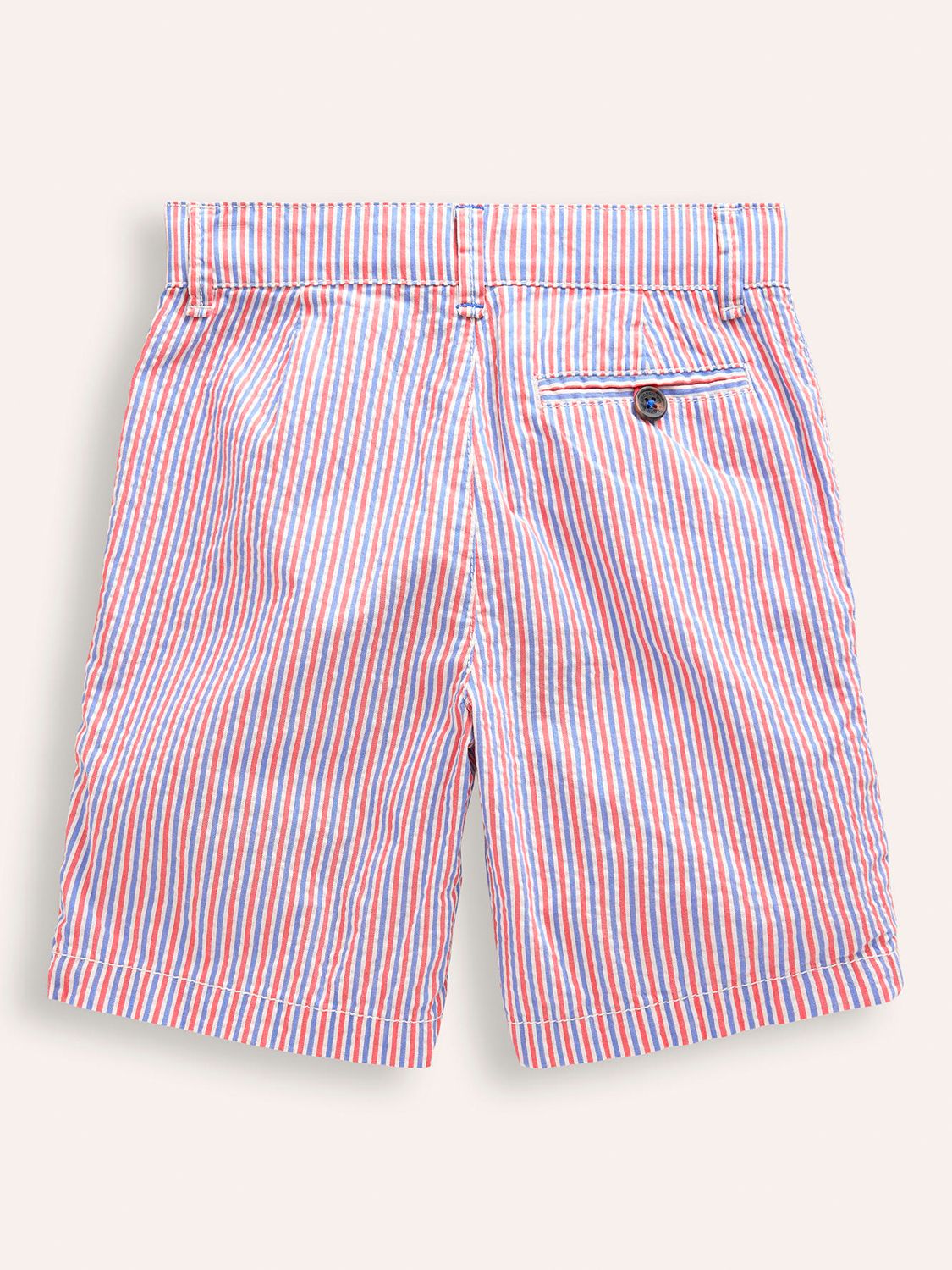 Mini Boden Kids' Seersucker Stripe Chino Shorts, Jam Red/ Blue Stripe, 3 years