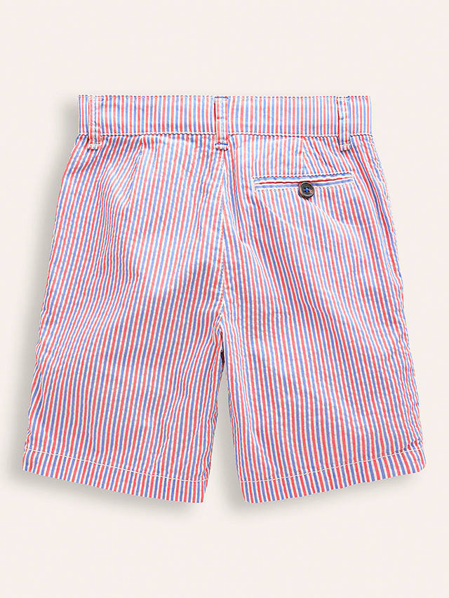 Mini Boden Kids' Seersucker Stripe Chino Shorts, Jam Red/Blue