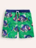 Mini Boden Kids' Piranhas Print Swim Shorts, Green