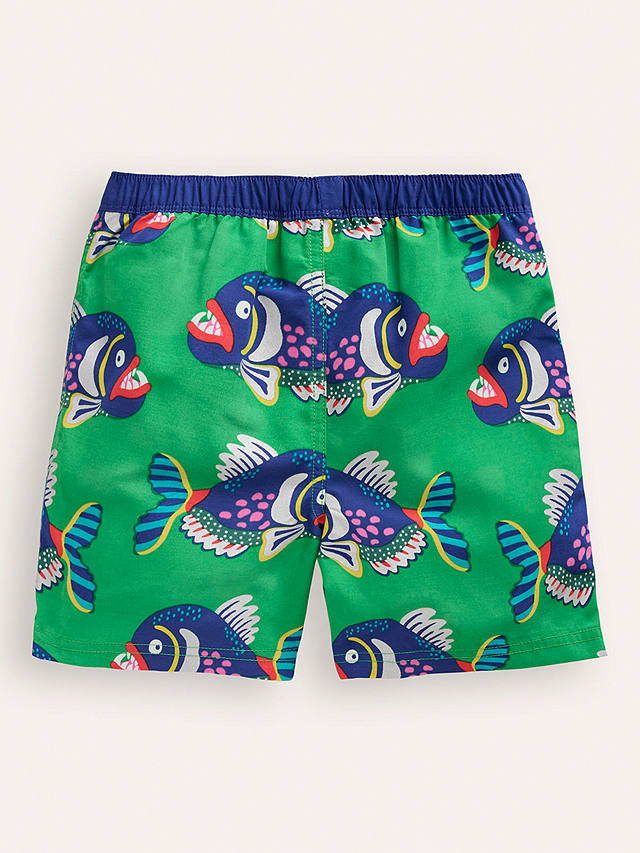 Mini Boden Kids' Piranhas Print Swim Shorts, Green
