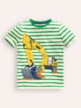 Mini Boden Kids' Big Applique Digger Truck T-Shirt, Green/Ivory