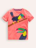Mini Boden Kids' Toucan Applique T-Shirt, Coral Pink