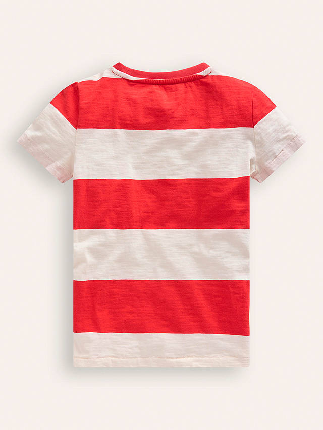 Mini Boden Kids' Wide Stripe Washed Slub T-Shirt, Poppy Red/Ivory