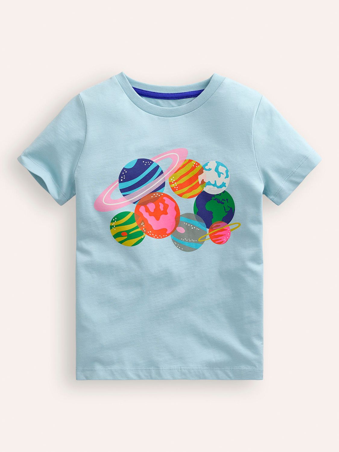 Mini Boden Kids' Riso Planets Print T-Shirt, Vintage Blue, 2-3 years
