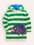 Mini Boden Kids' Fish Applique and Stripe Towelling Poncho, Green/Ivory