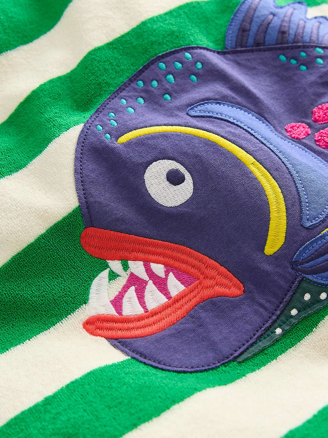 Buy Mini Boden Kids' Fish Applique and Stripe Towelling Poncho, Green/Ivory Online at johnlewis.com