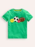 Mini Boden Kids' Friendly Sports Balls T-Shirt, Pea Green, Pea Green