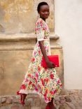 Hobbs Aurelia Cascading Floral Print Silk Midi Dress, Cream/Multi