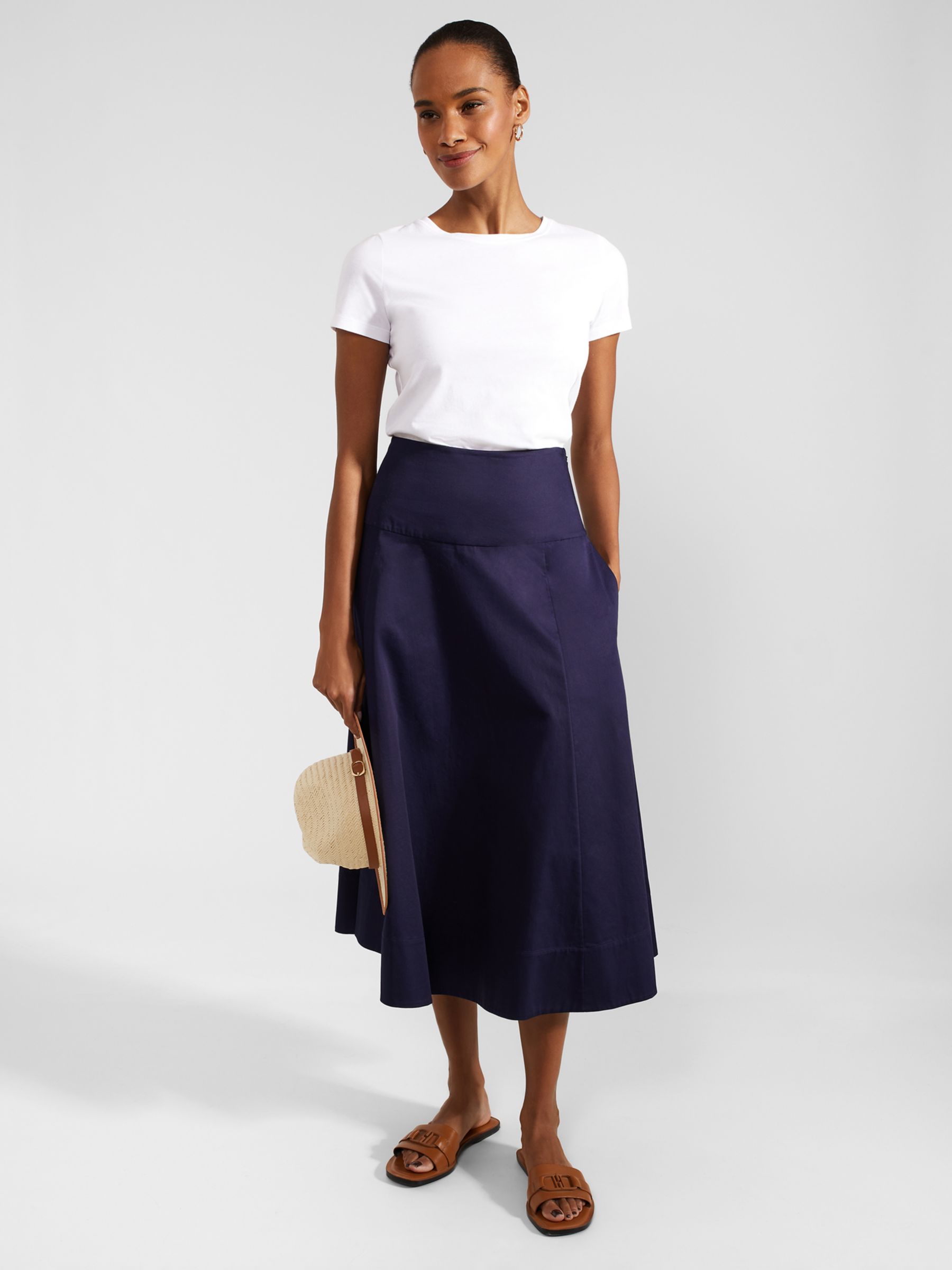 Buy Hobbs Cecelia Cotton Midi Skirt, True Navy Online at johnlewis.com