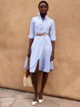 Hobbs Harlow Cotton Knee Length Shirt Dress, Blue/Ivory