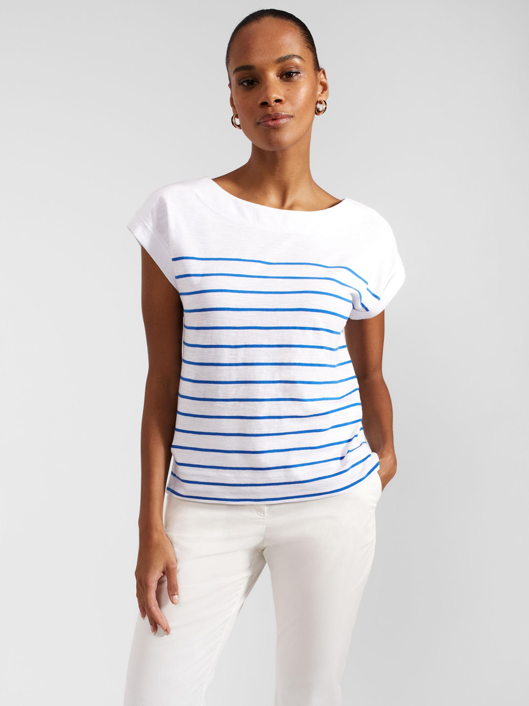 Buy Hobbs Alycia Stripe T-Shirt, White/Blue Online at johnlewis.com