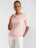 Hobbs Katie Striped Button Back Top, White/Red