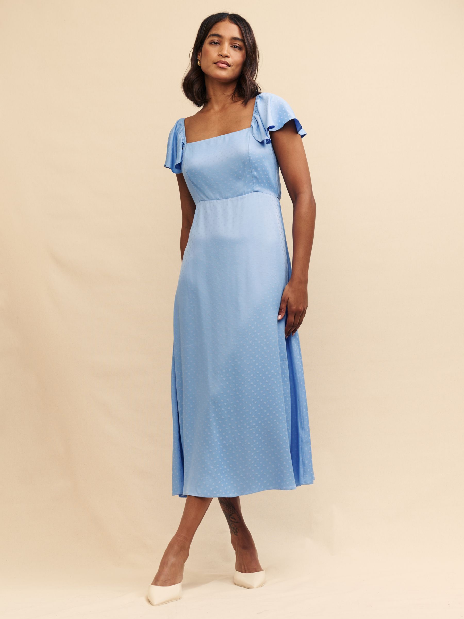 Nobody's Child Elsie Satin Jacquard Midi Dress, Blue, 6