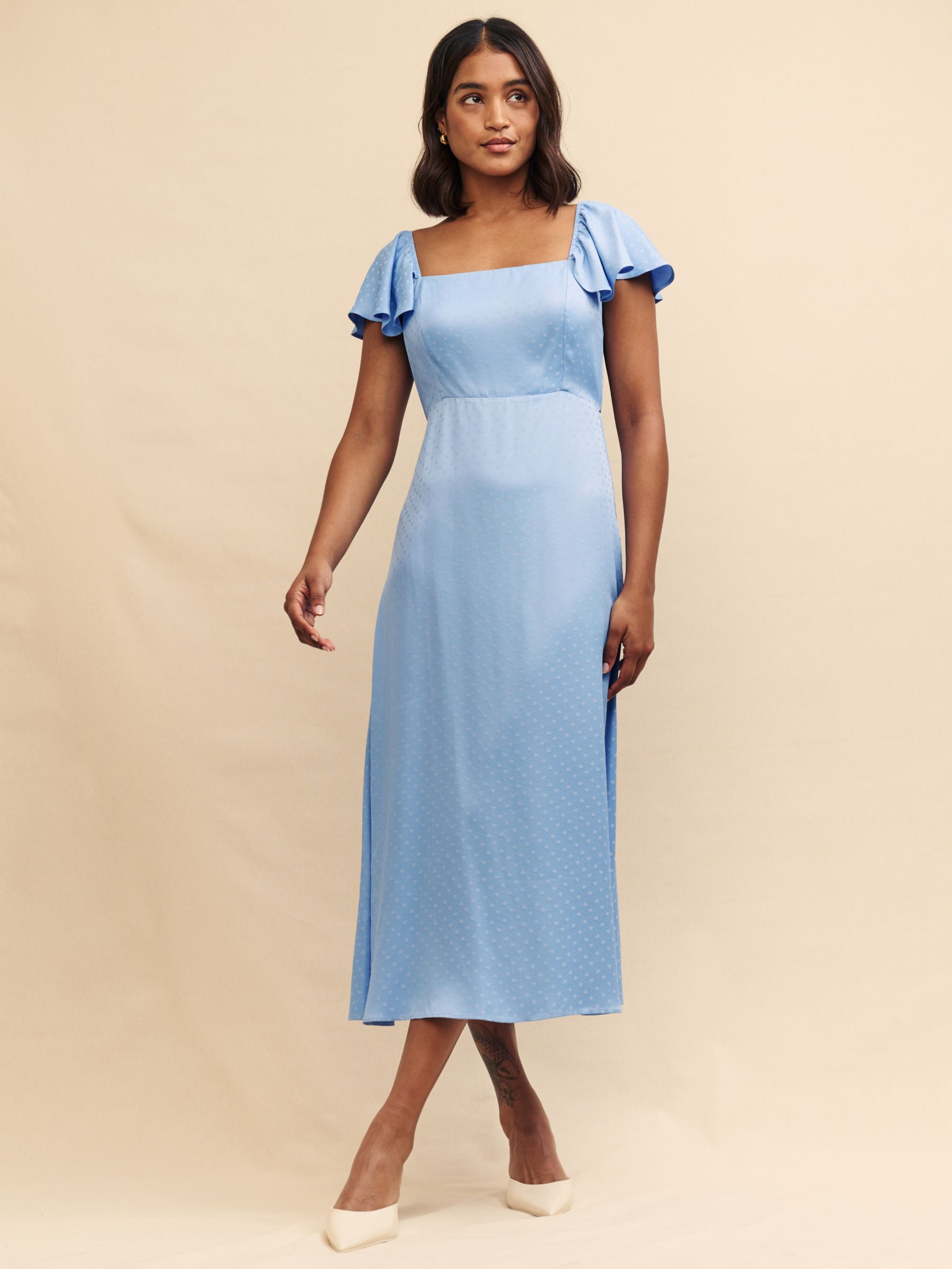 Buy Nobody's Child Elsie Satin Jacquard Midi Dress, Blue Online at johnlewis.com
