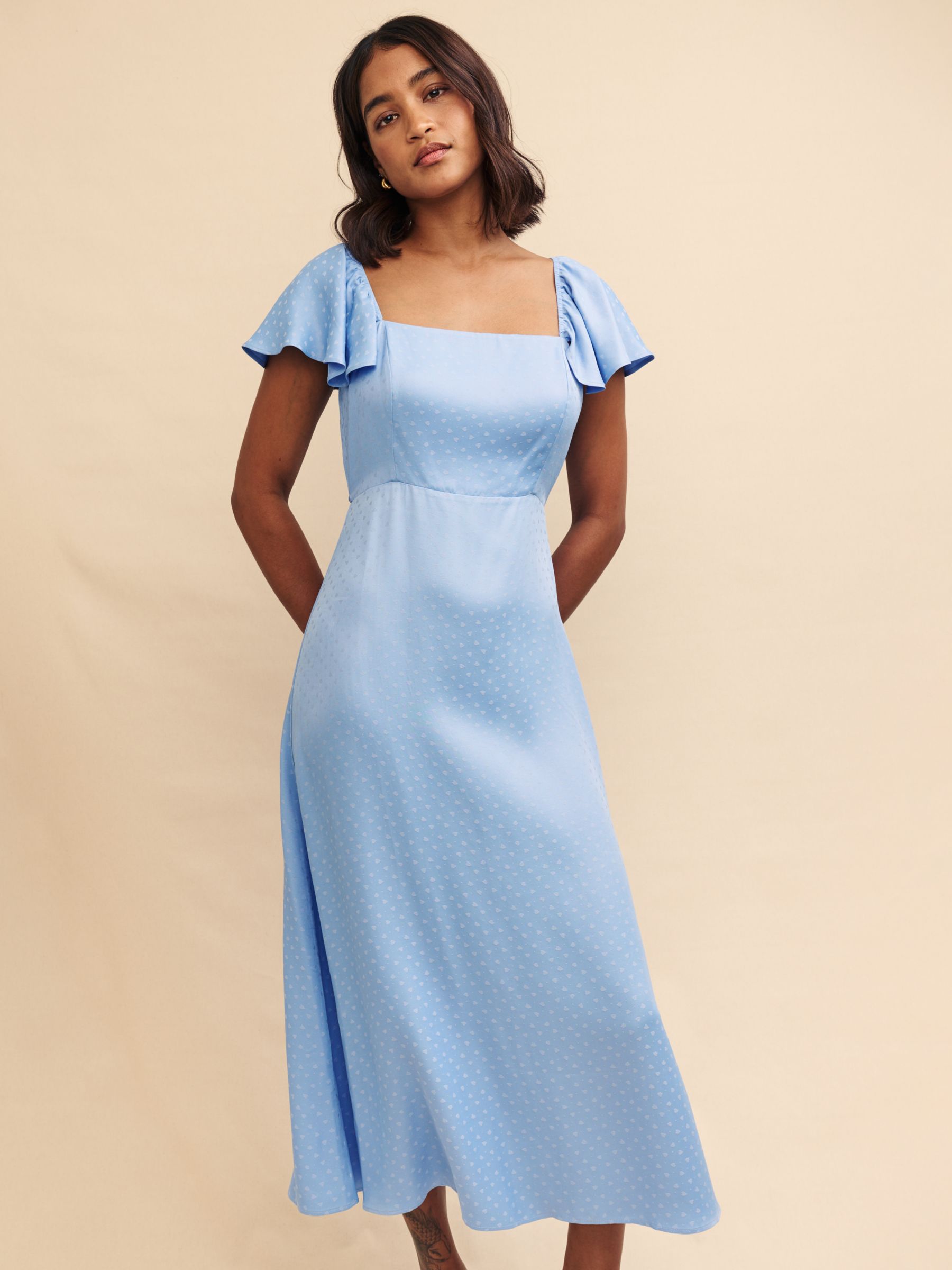 Nobody's Child Elsie Satin Jacquard Midi Dress, Blue, 6