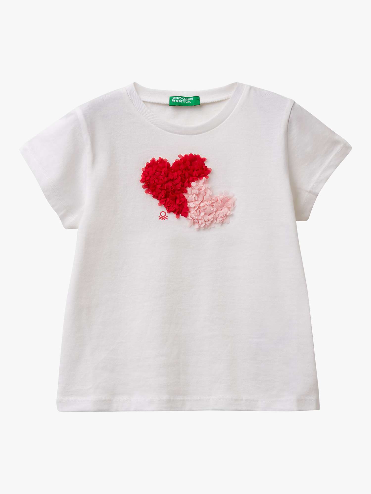 Buy Benetton Kids' Heart Petal Applique T-Shirt, Optical White Online at johnlewis.com