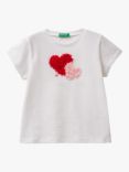 Benetton Kids' Heart Petal Applique T-Shirt, Optical White