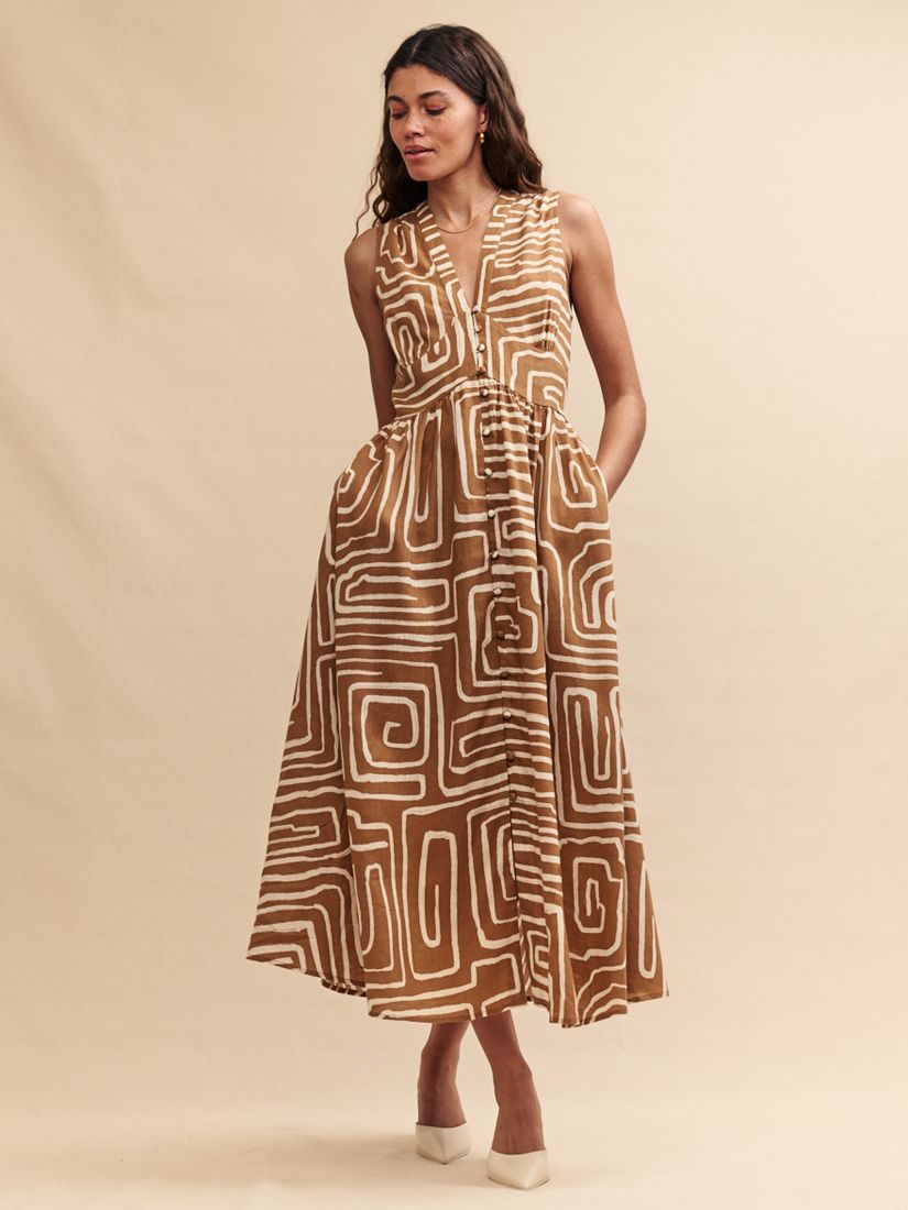 Buy Nobody's Child Starlight Geometric Print Sleeveless Midi Dress, Brown/Multi Online at johnlewis.com
