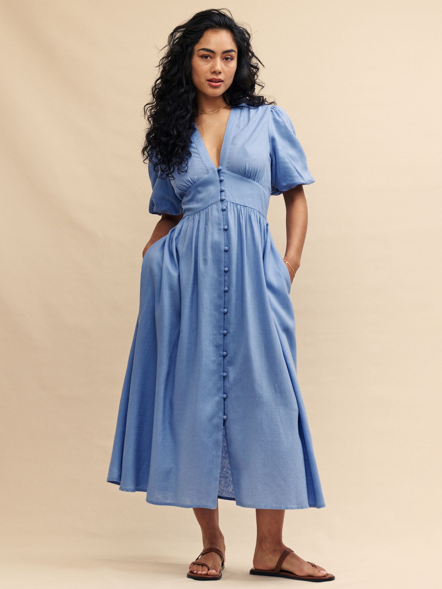 Buy Nobody's Child Petite Starlight Puff Sleeve Midaxi Dress, Blue Online at johnlewis.com