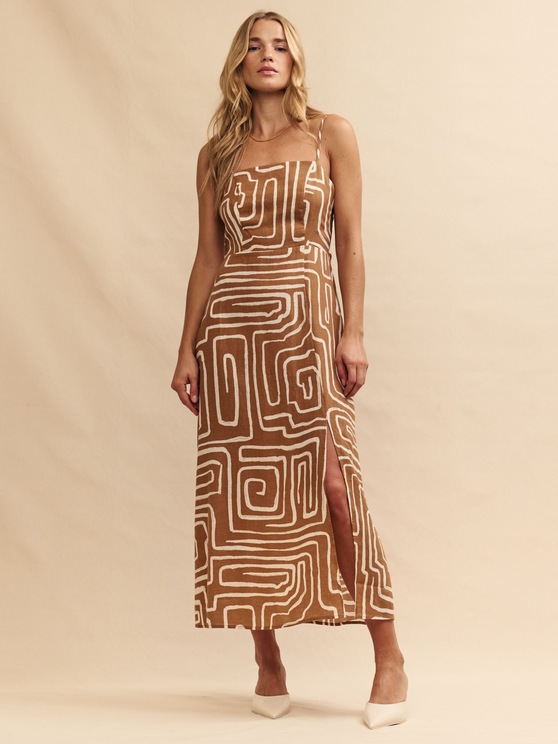 Nobody's Child Maddy Abstract Print Midi Dress, Brown, 18