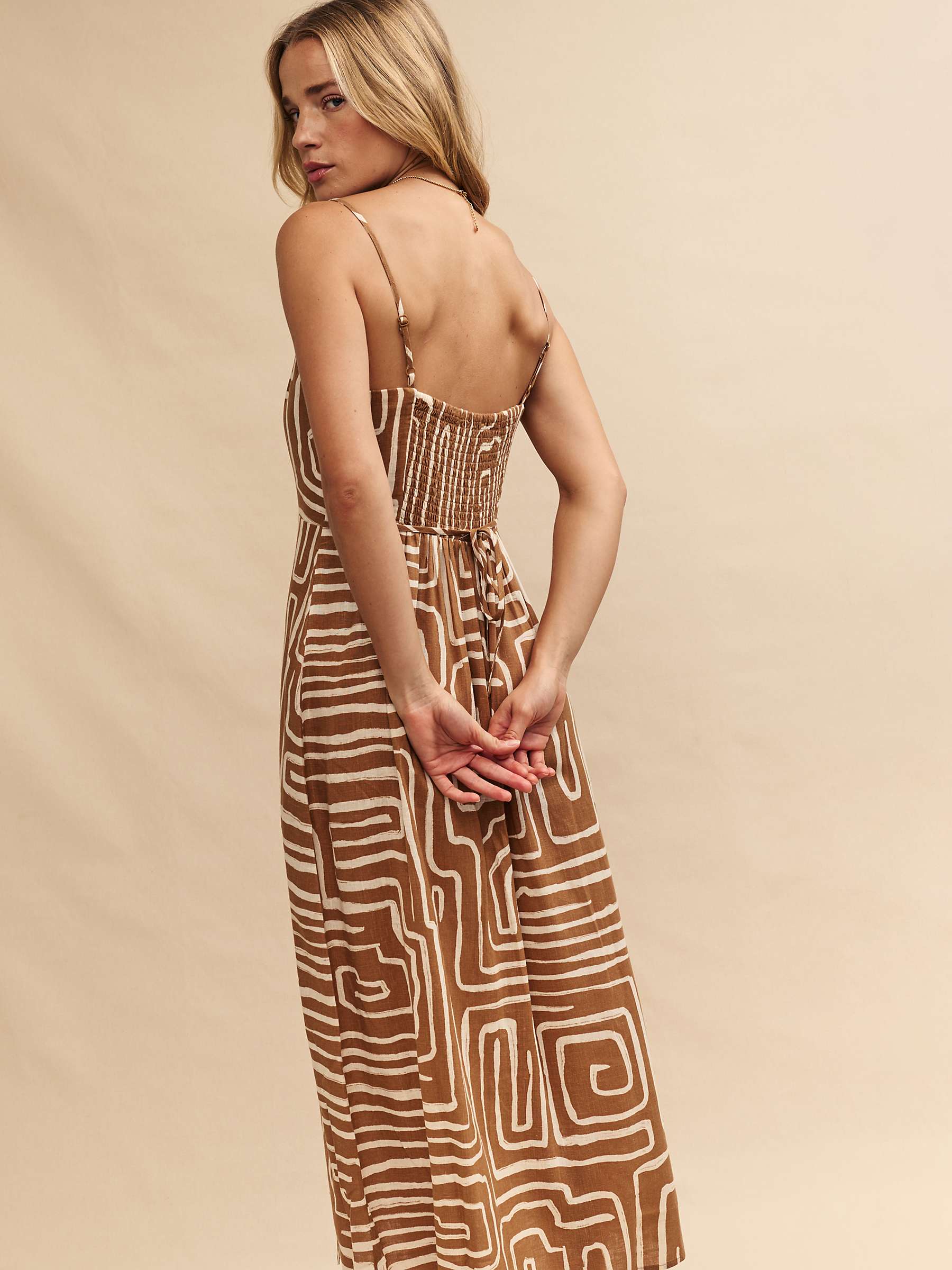 Buy Nobody's Child Maddy Abstract Print Midi Dress, Brown Online at johnlewis.com