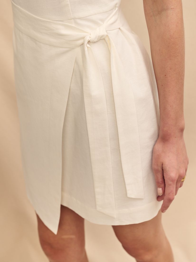 Nobody's Child Lotte Organic Cotton Linen Tie Waist Mini Dress, White, 12