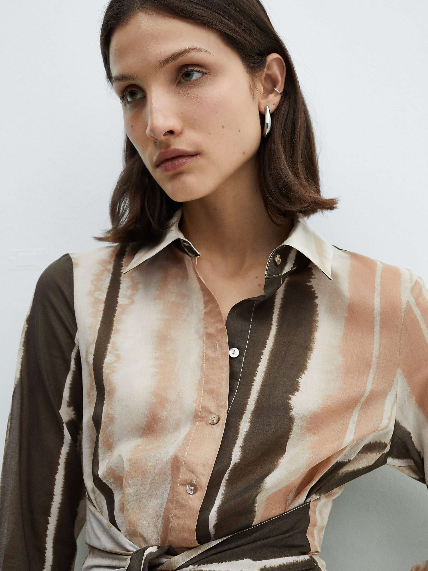 Buy Mango Zoey Tie-Dye Stripe Midi Shirt Dress, Light Beige/Multi Online at johnlewis.com