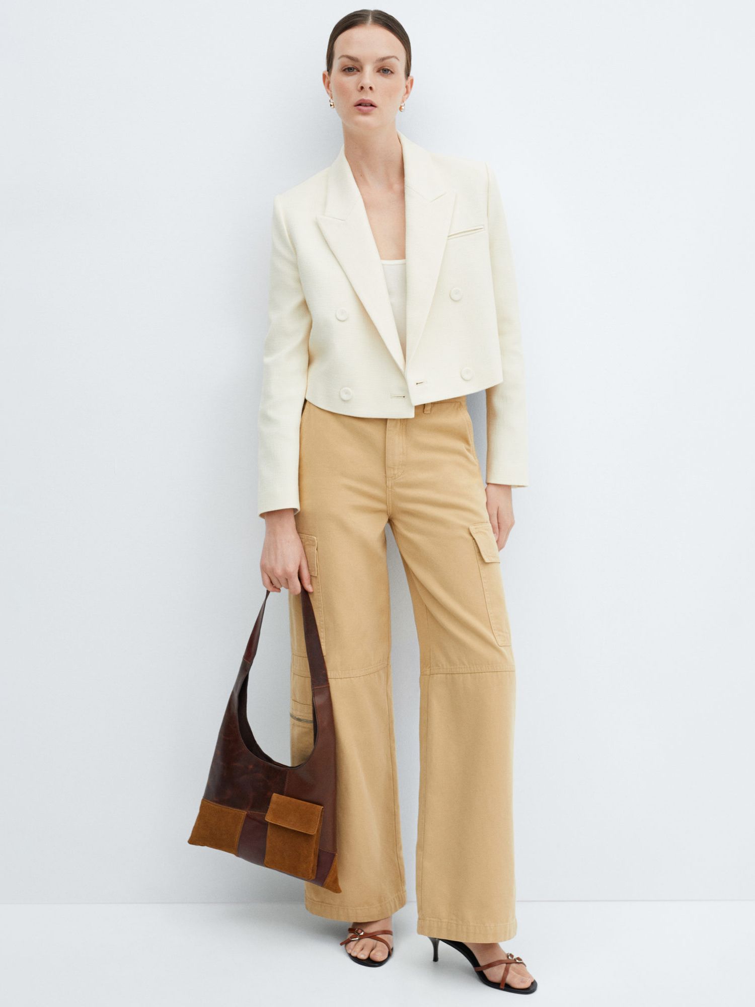 Buy Mango Granada Double Breasted Cropped Jacket, Cream Online at johnlewis.com