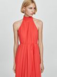 Mango Adela Pleated Halterneck Midi Dress, Bright Red