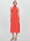 Mango Adela Pleated Halterneck Midi Dress, Bright Red