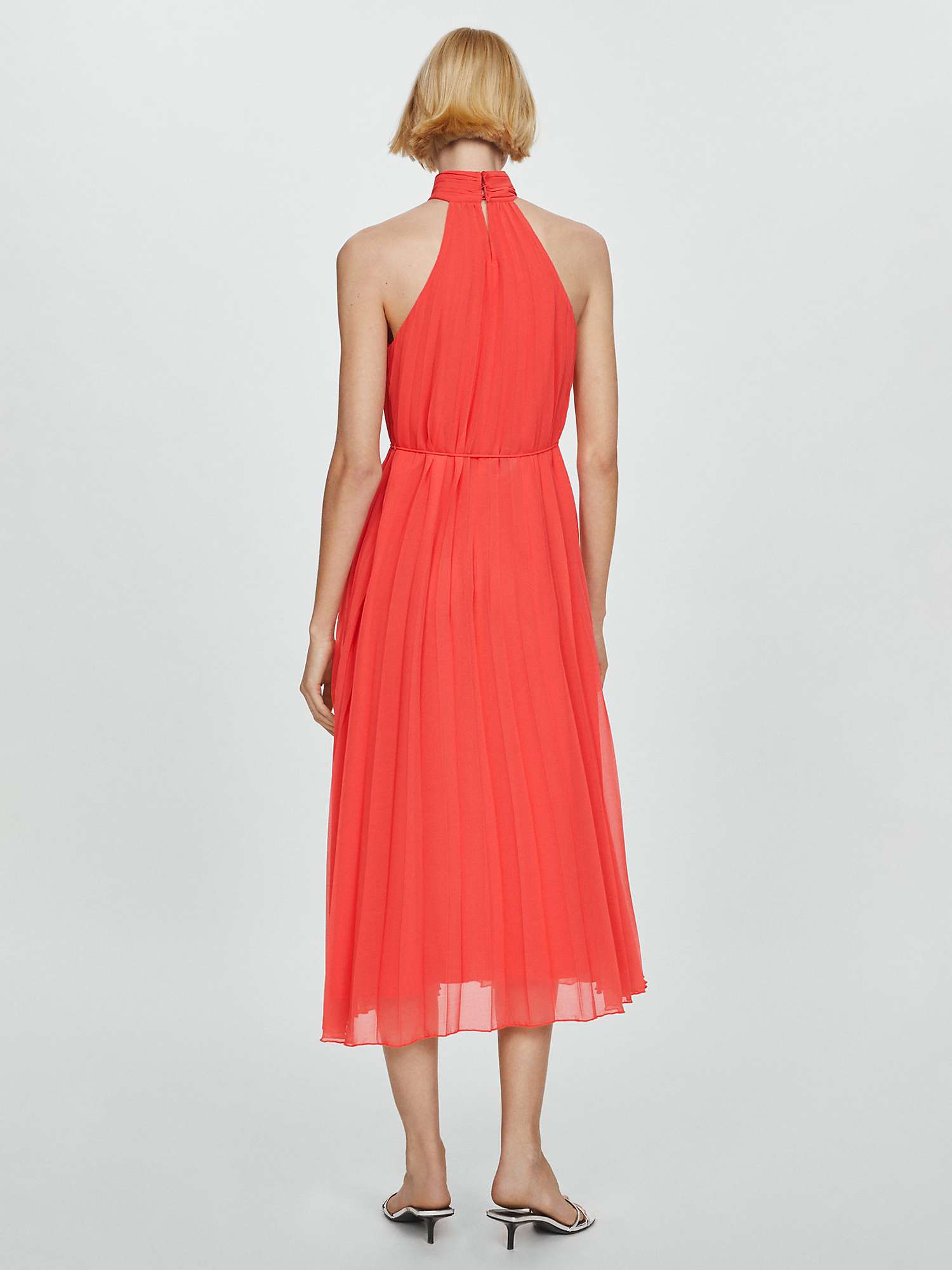 Buy Mango Adela Pleated Halterneck Midi Dress, Bright Red Online at johnlewis.com