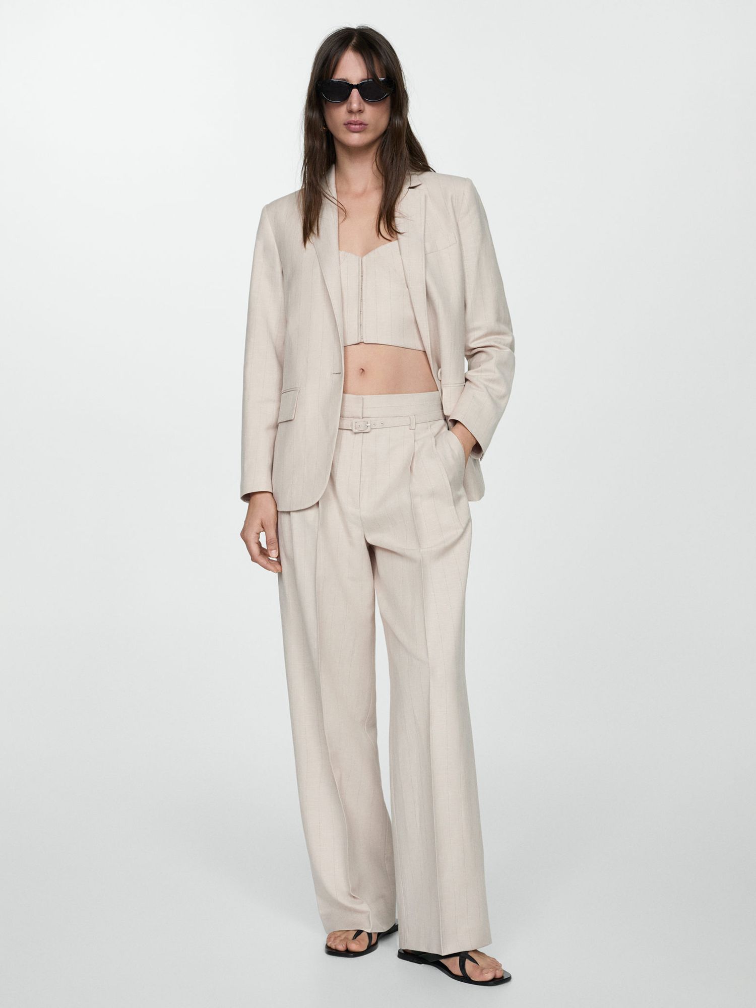 Buy Mango Gina Pinstripe Suit Blazer, Light Beige Online at johnlewis.com