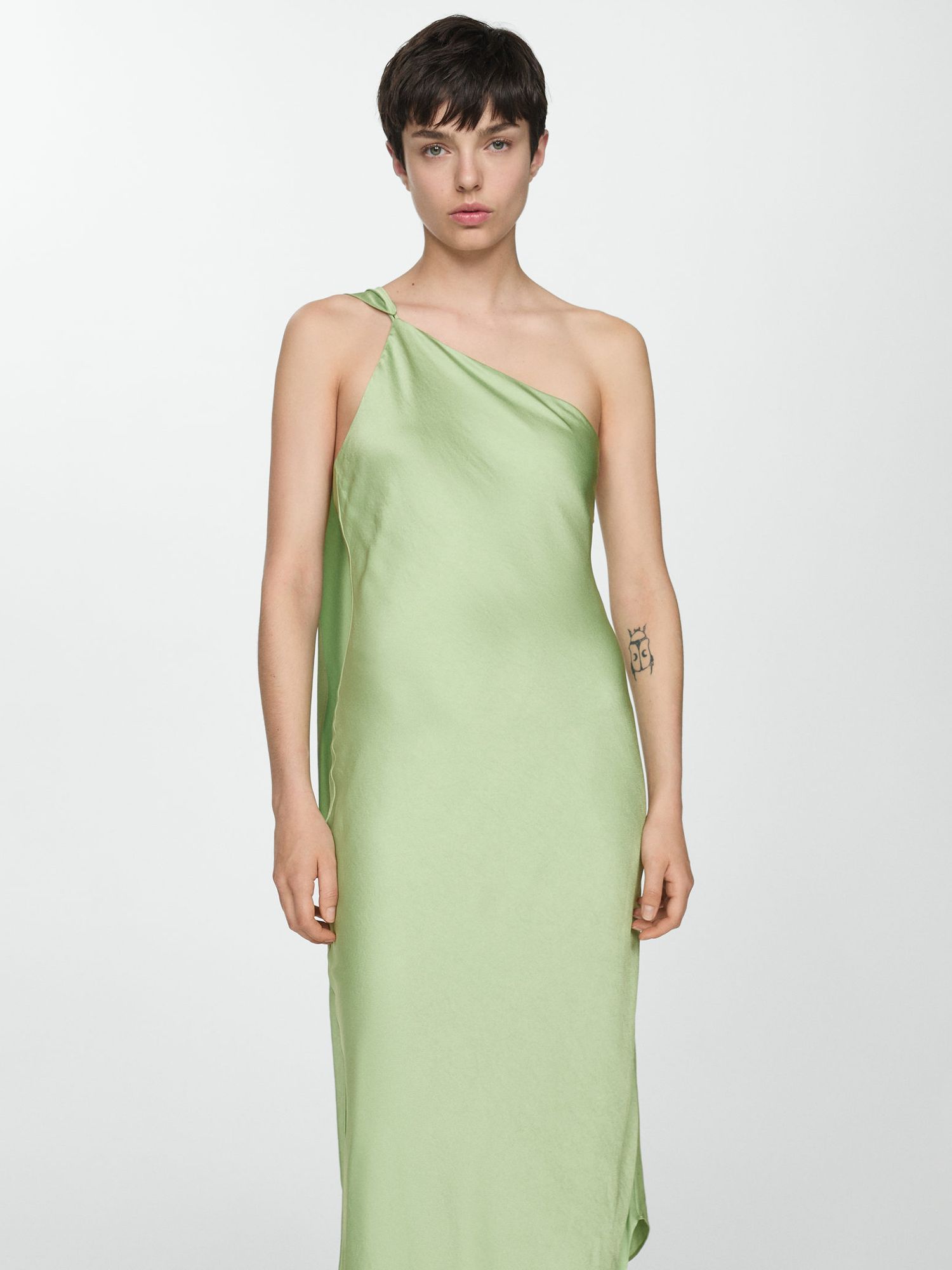 Mango Fiore Asymmetric Straps Maxi Dress, Green, 10