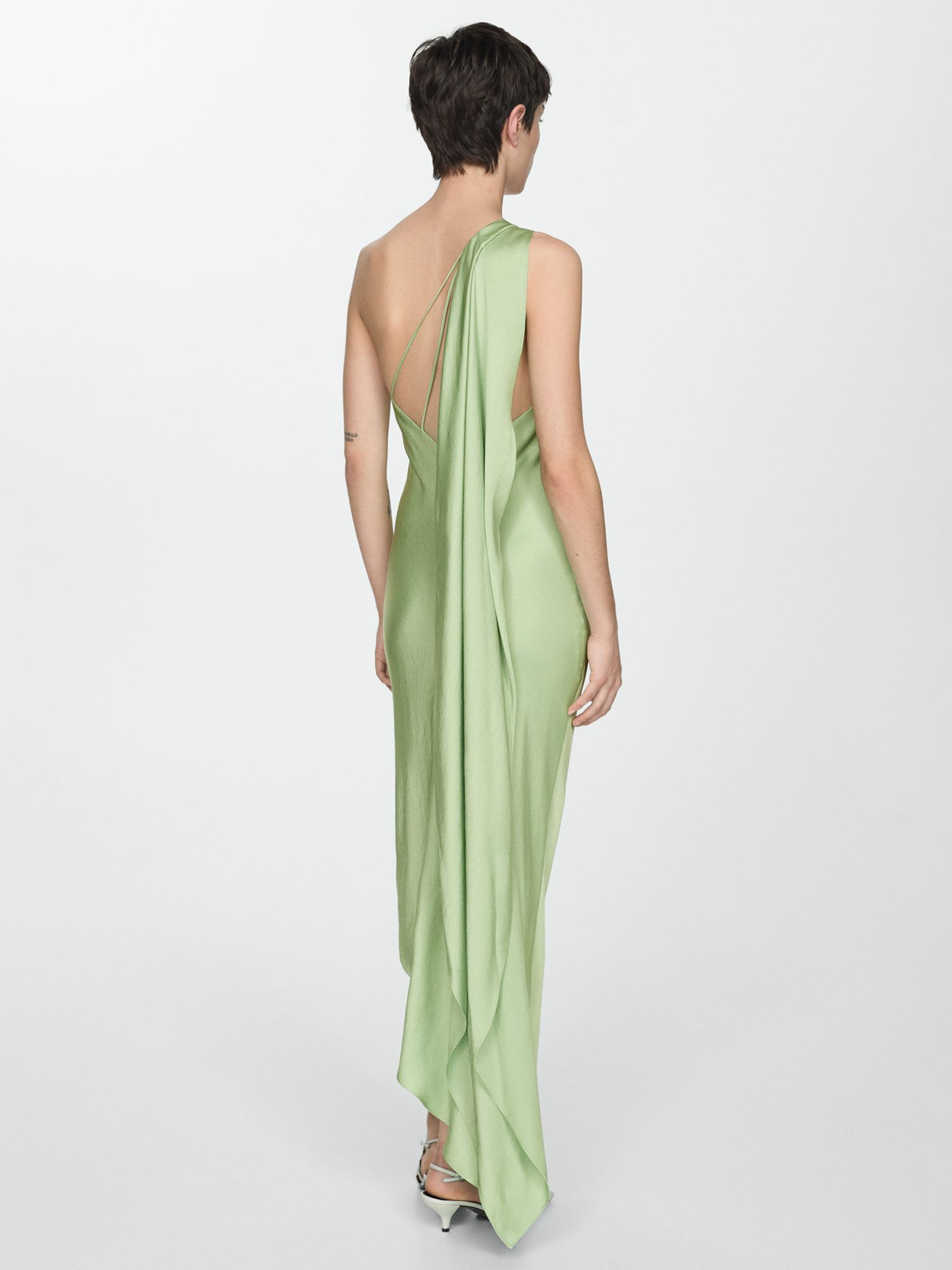 Mango Fiore Asymmetric Straps Maxi Dress, Green, 10