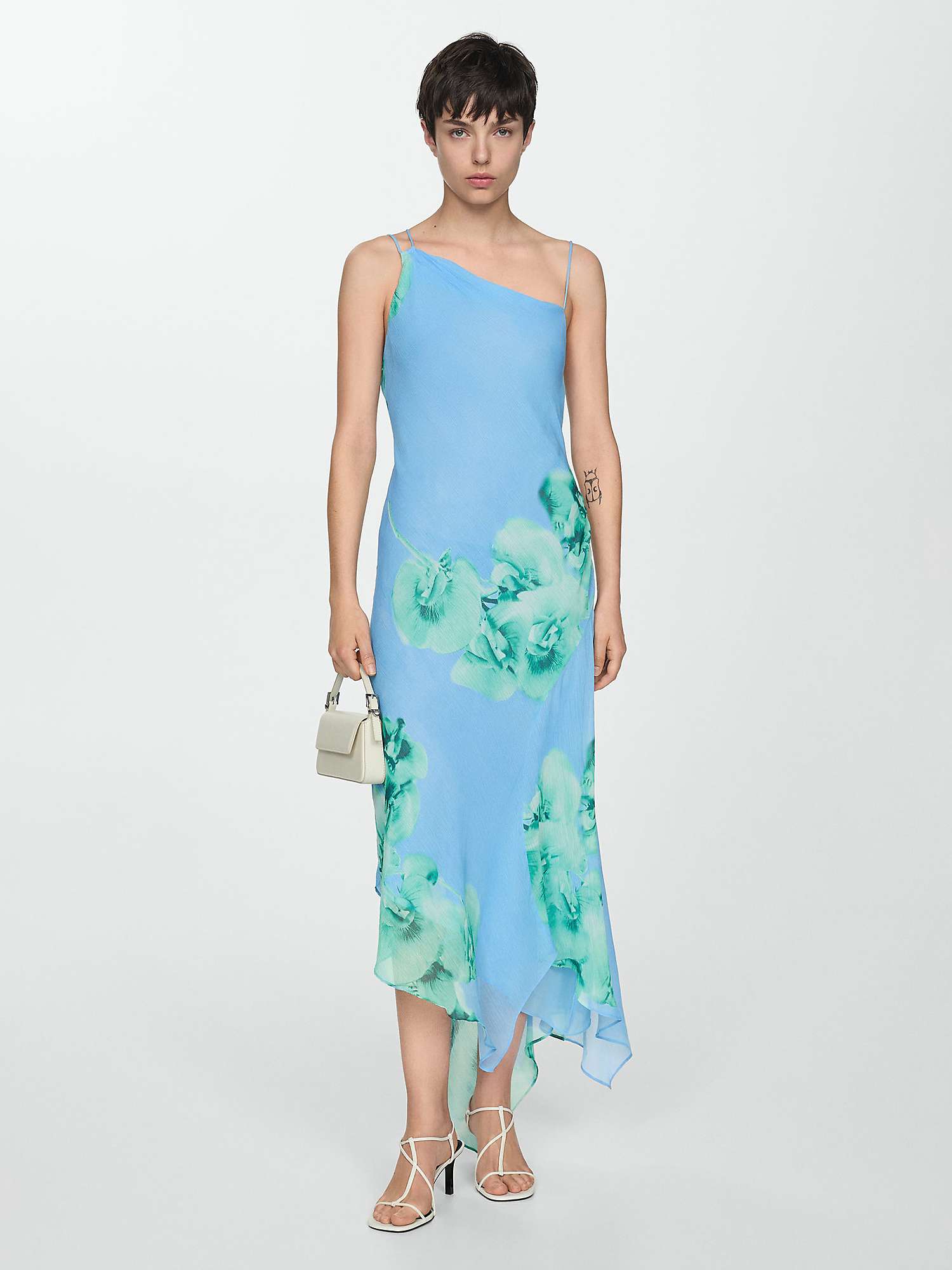Buy Mango Philo Asymmetric Floral Maxi Dress, Light Pastel Blue/Multi Online at johnlewis.com