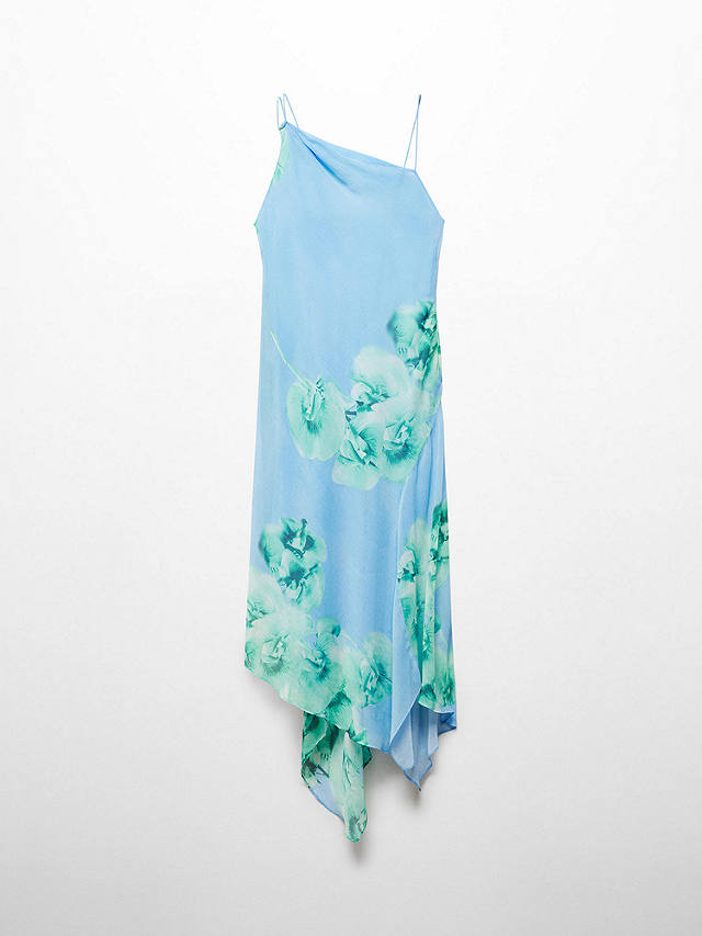 Mango Philo Asymmetric Floral Maxi Dress, Light Pastel Blue/Multi