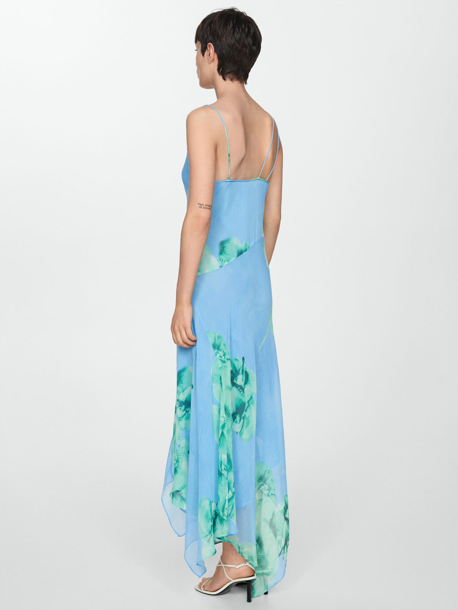 Buy Mango Philo Asymmetric Floral Maxi Dress, Light Pastel Blue/Multi Online at johnlewis.com