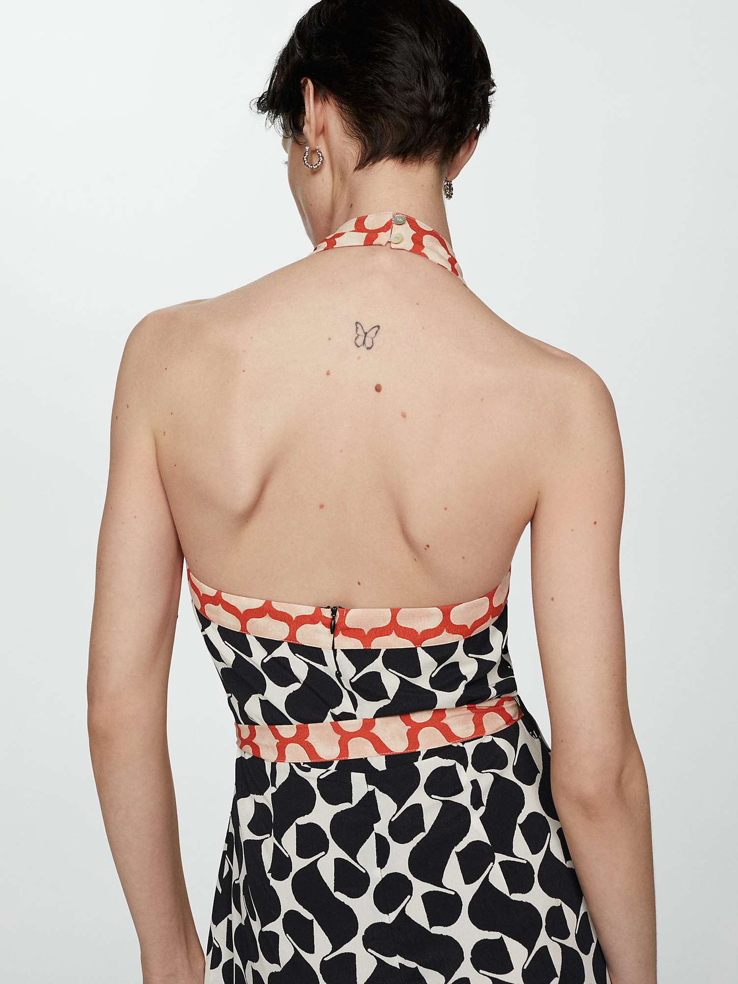 Buy Mango Cosim Abstract Print Bow Detail Halterneck Jumpsuit, Black/Multi Online at johnlewis.com