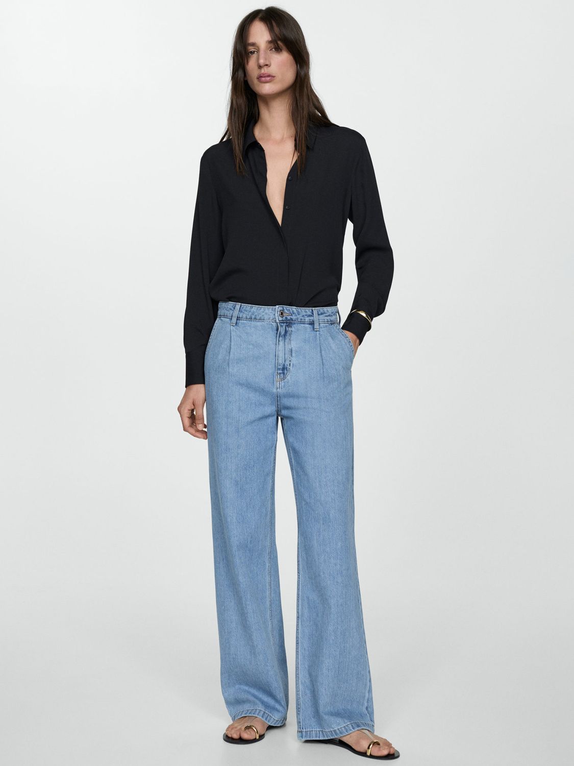 Mango Arletita Straight Pleated Jeans, Open Blue