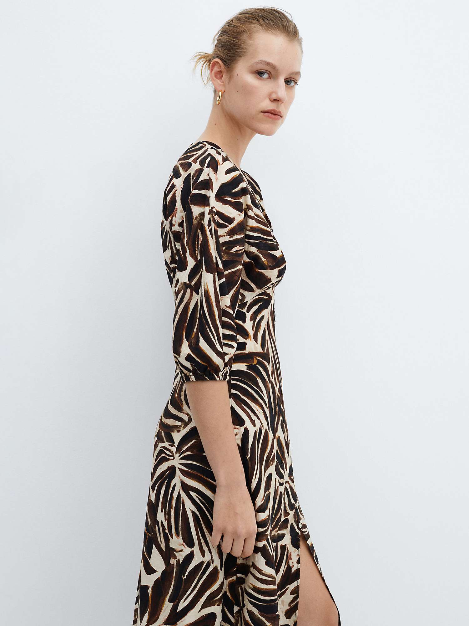 Buy Mango Claudie V-neck Midi Dress, Natural White/Brown Online at johnlewis.com