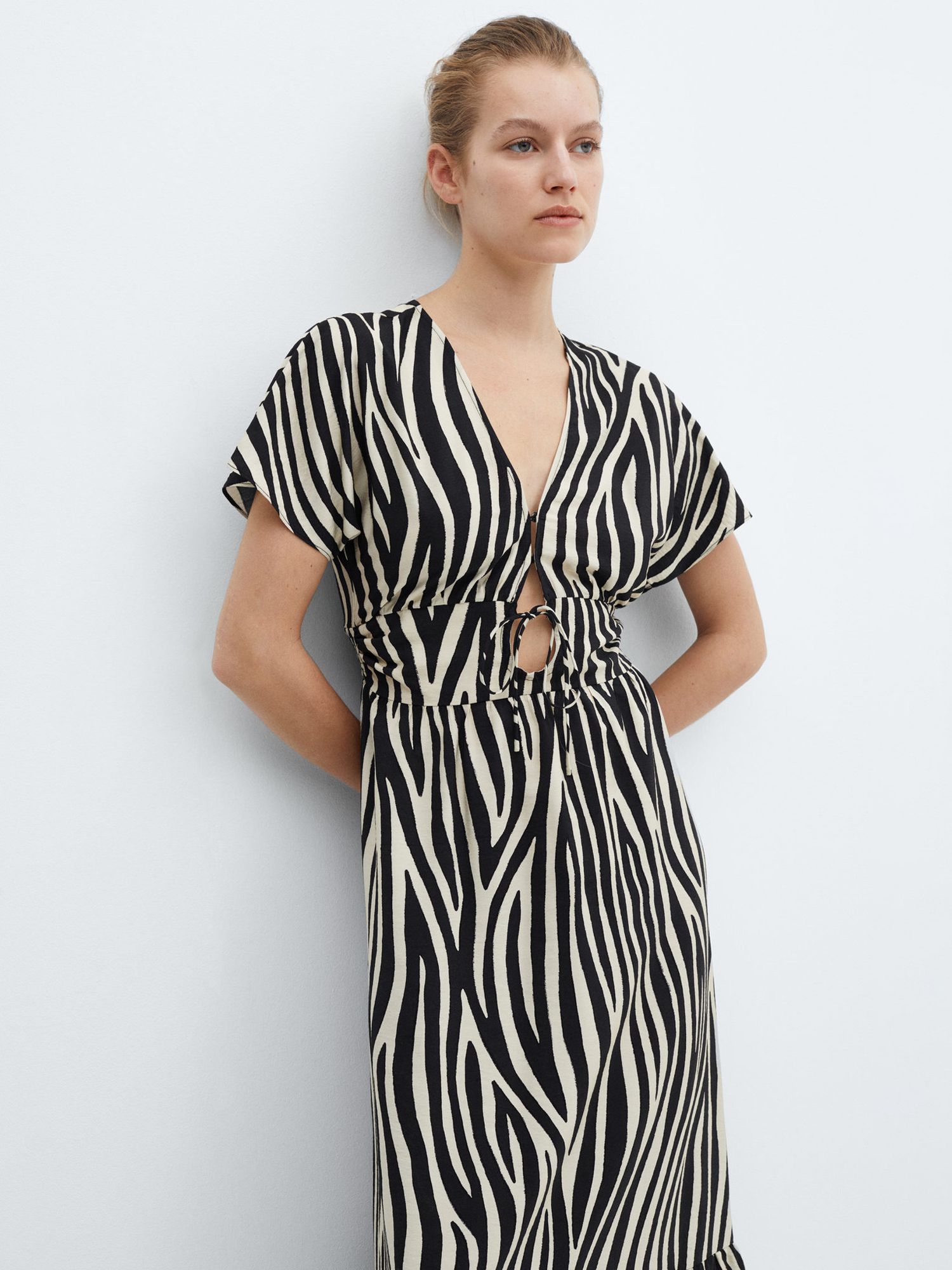 Buy Mango Coloma Zebra Print Tiered Maxi Dress, Black/Cream Online at johnlewis.com