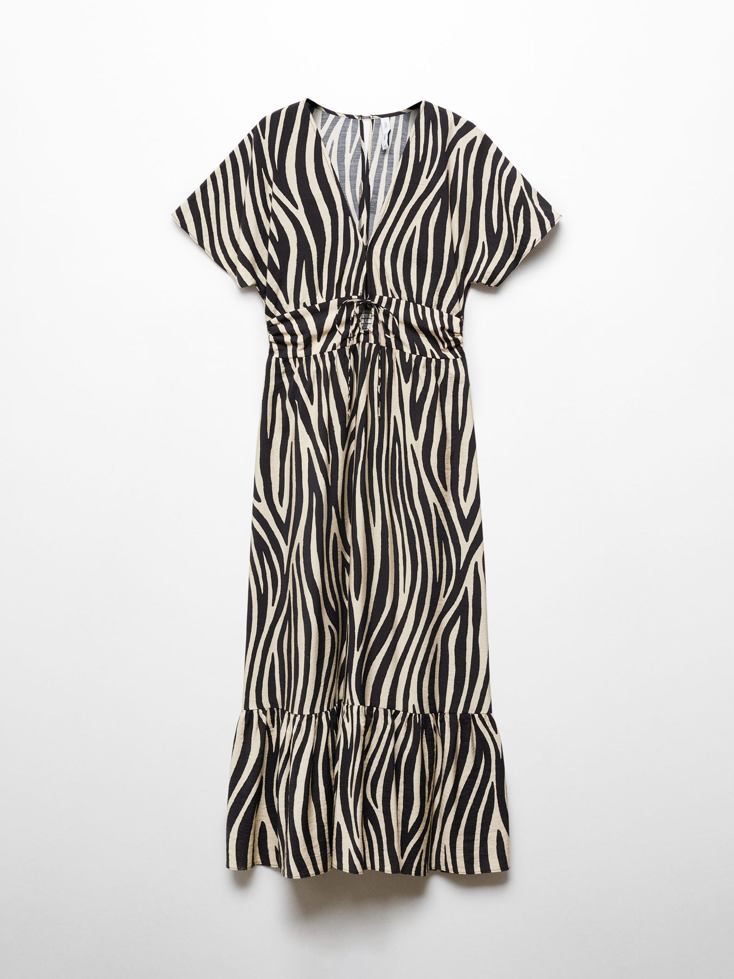Mango Coloma Zebra Print Tiered Maxi Dress, Black/Cream, 10