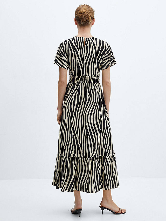 Mango Coloma Zebra Print Tiered Maxi Dress, Black/Cream
