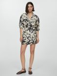 Mango Ecuador Floral Mini Wrap Shirt Dress, Black/Cream