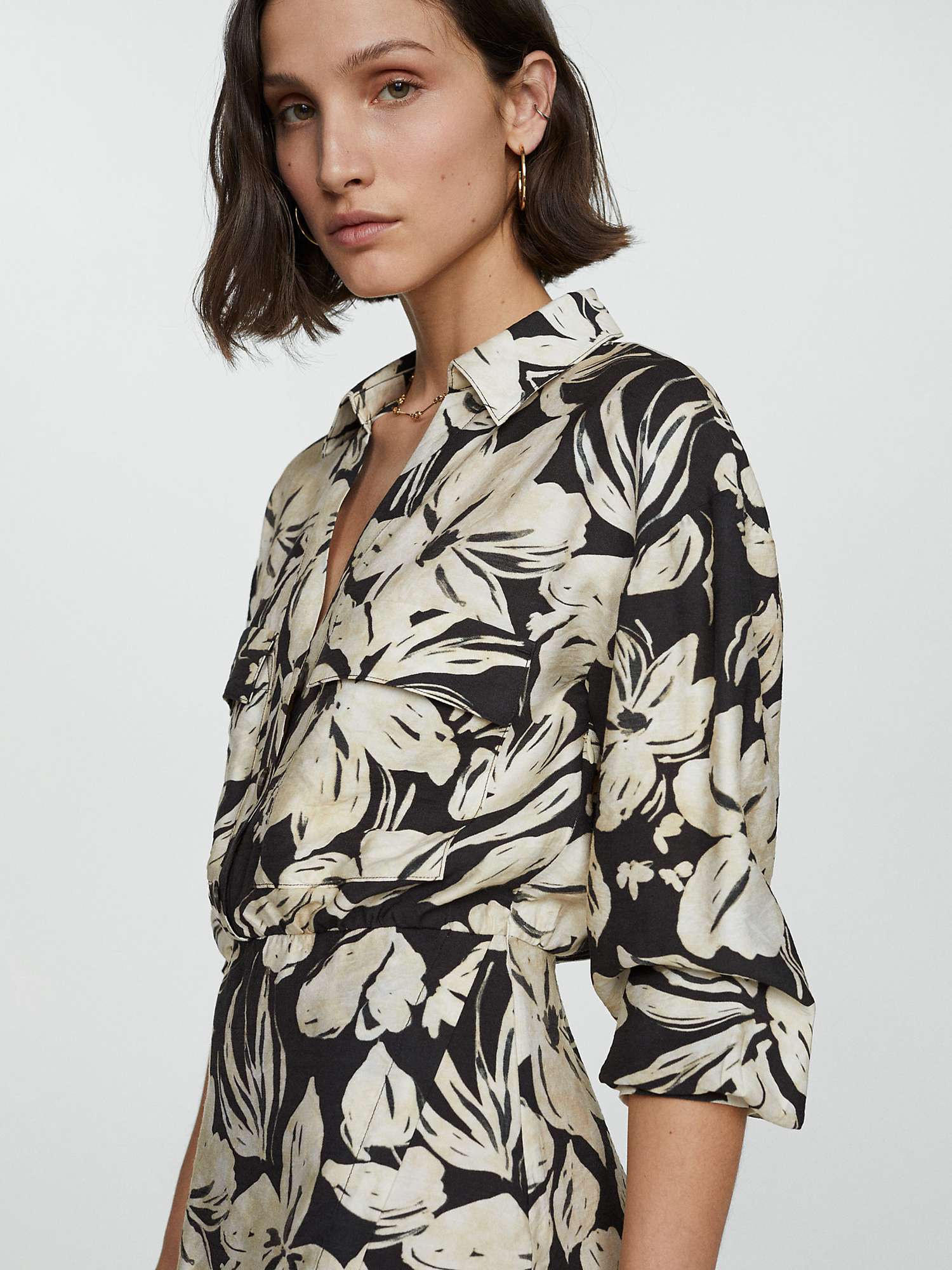 Buy Mango Ecuador Floral Mini Wrap Shirt Dress, Black/Cream Online at johnlewis.com