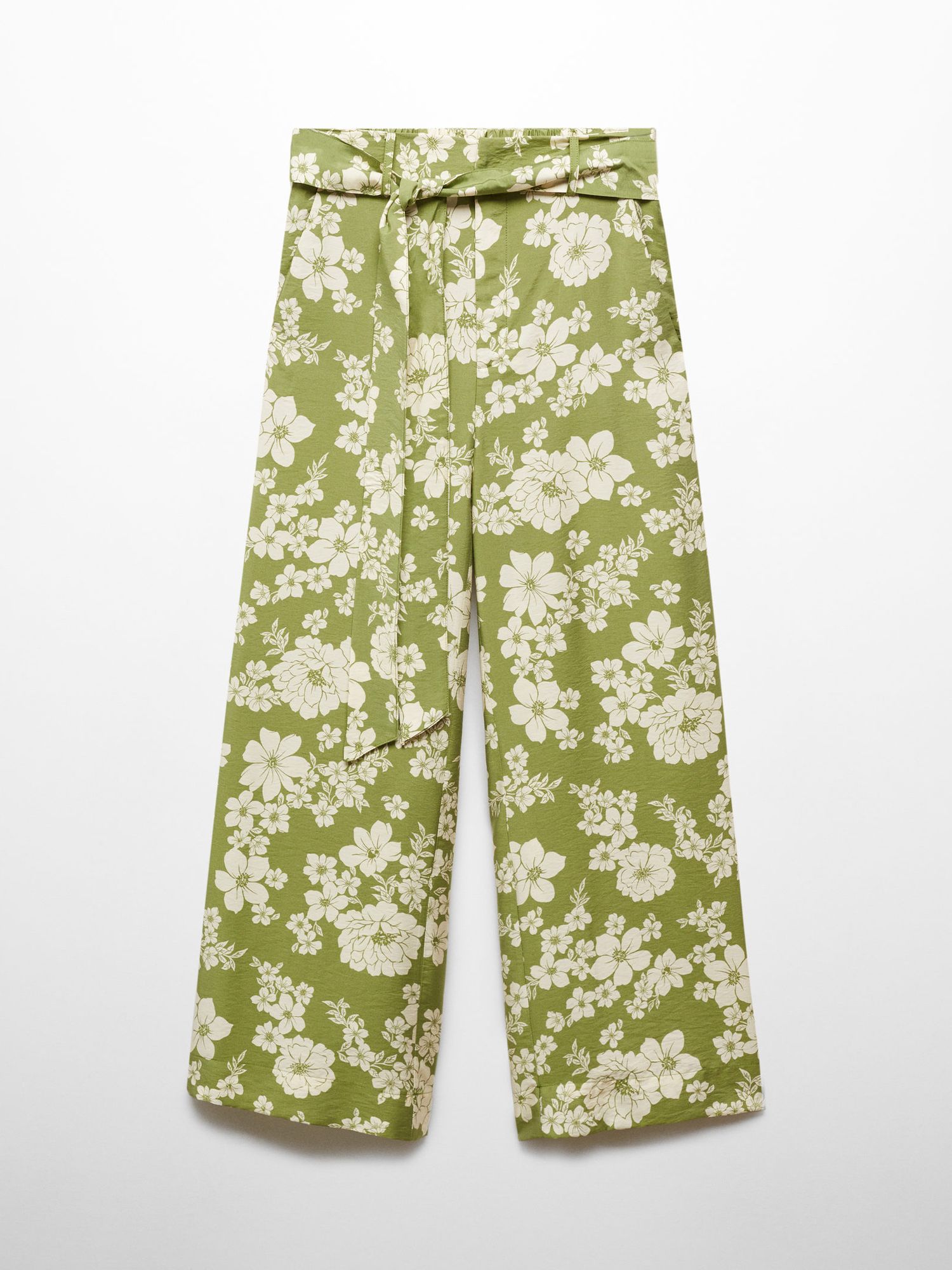 Buy Mango Plumas Bow Floral Print Trousers, Green/Multi Online at johnlewis.com