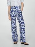 Mango Travel Swirl Print Trousers, Medium Blue/Multi