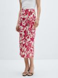 Mango Floral Midi Wrap Pareo Skirt, Bright Red/White